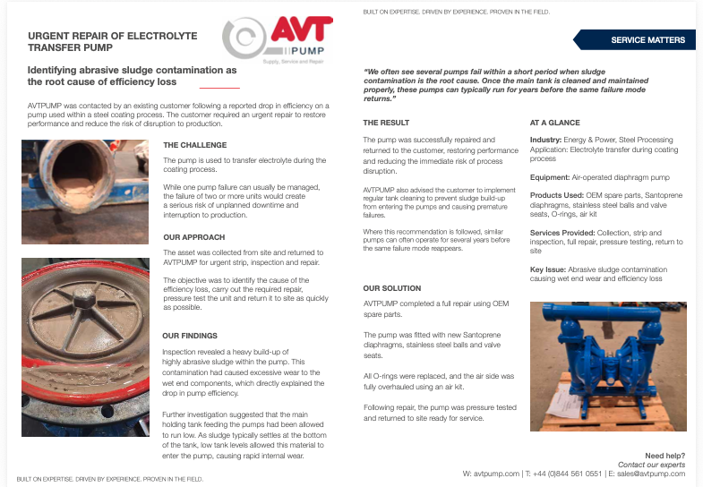Urgent Repair of Electrolyte Transfer Pump